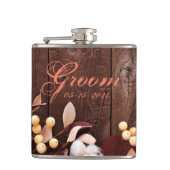 Groom Whiskey Flask Katoen Tak op Donker Hout Ste Heupfles (Voorkant)