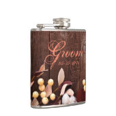 Groom Whiskey Flask Katoen Tak op Donker Hout Ste Heupfles (Rechts)