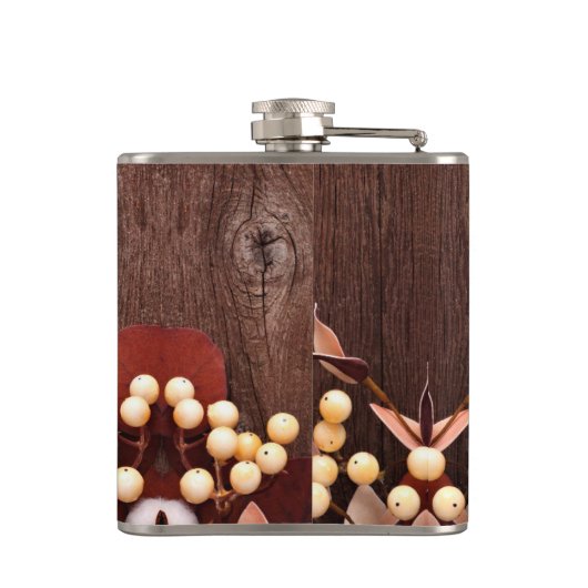 Groom Whiskey Flask Katoen Tak op Donker Hout Ste Heupfles (Achterkant)