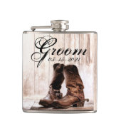 Groom Whiskey Flask laarzen land rustiek western w Heupfles (Voorkant)