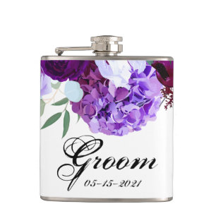 Groom Whiskey Flask Lavendel Hibiscus op Wit Heupfles