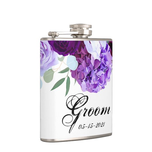 Groom Whiskey Flask Lavendel Hibiscus op Wit Heupfles (Rechts)