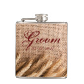 Groom Whiskey Flask Tarwe op Burlap Sack Country R Heupfles (Voorkant)