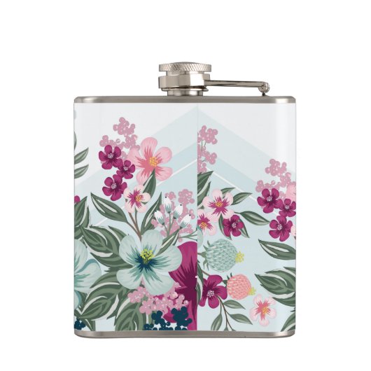 Groom Whiskey Flask Tropische Bloemen op Blue Ombr Heupfles (Achterkant)