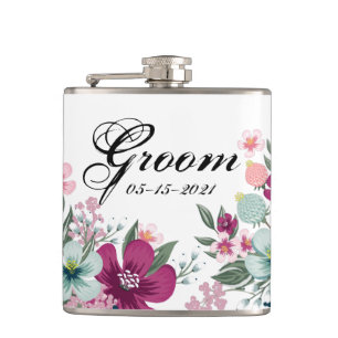 Groom Whiskey Flask Tropische Bloemen op Wit Heupfles