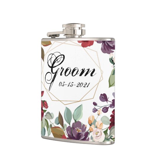 Groom Whiskey Flask Wit Rozen Goud Geometrisch Heupfles (Links)