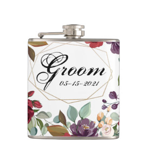 Groom Whiskey Flask Wit Rozen Goud Geometrisch Heupfles