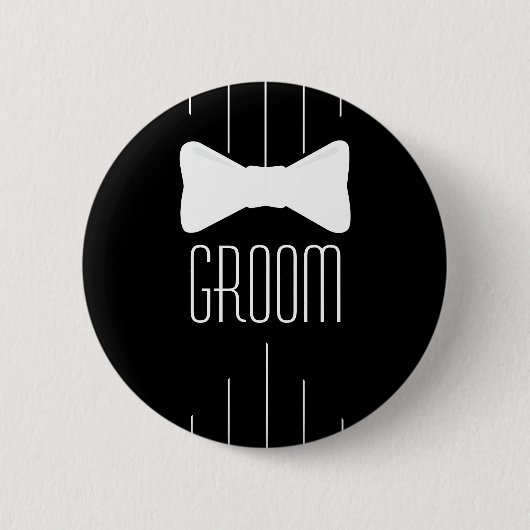 Groom White Bowtie Ronde Button 5,7 Cm (Voorkant)