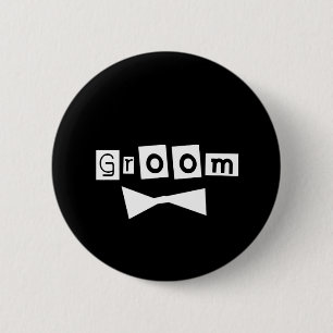 Groom White op zwart Ronde Button 5,7 Cm
