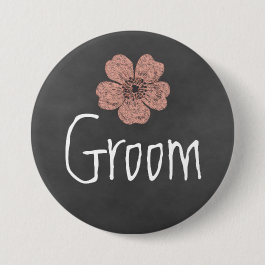 Groom Wild Peach Rozen Chalkboard Ronde Button 7,6 Cm (Voorkant)