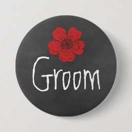 Groom Wild Red Roses Chalkboard Ronde Button 7,6 Cm