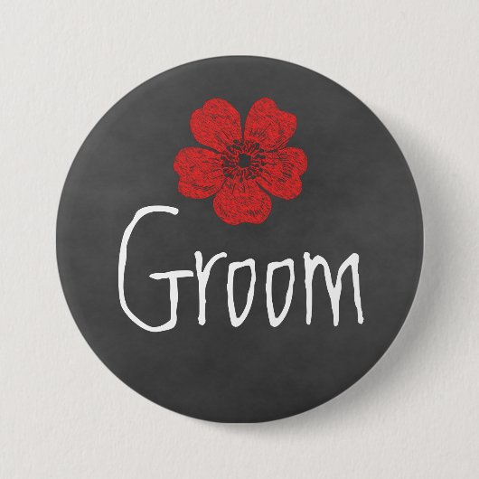 Groom Wild Red Roses Chalkboard Ronde Button 7,6 Cm (Voorkant)