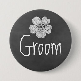 Groom Wild White Roses Chalkboard Ronde Button 7,6 Cm