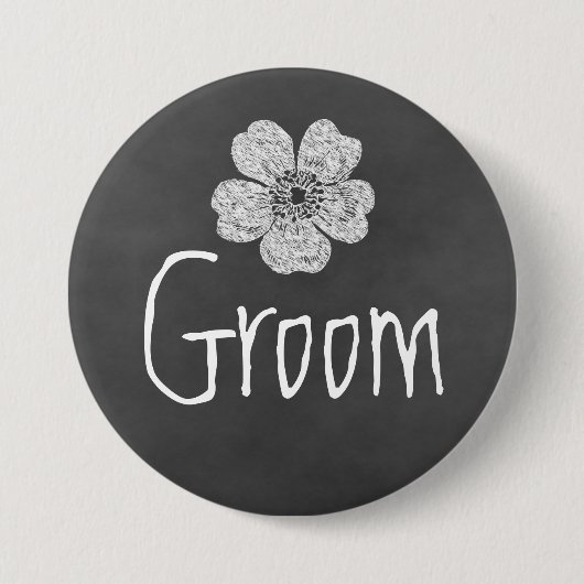 Groom Wild White Roses Chalkboard Ronde Button 7,6 Cm (Voorkant)
