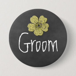 Groom Wild Yellow Roses Chalkboard Ronde Button 7,6 Cm