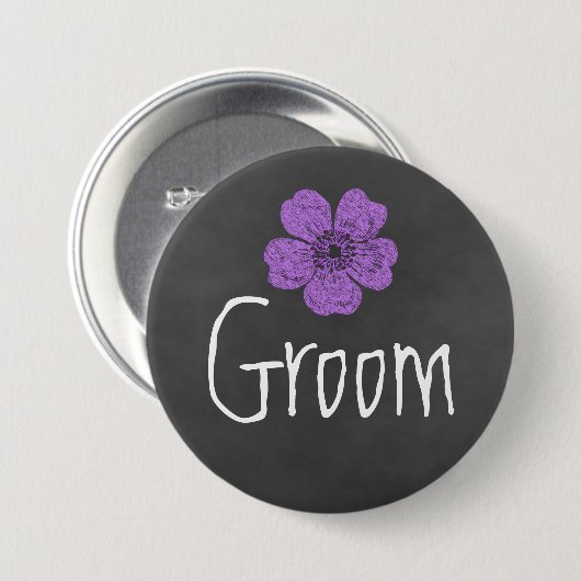 Groom Wilde Paarse Rozen Chalkboard Ronde Button 7,6 Cm (Voorkant /achterkant)