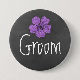 Groom Wilde Paarse Rozen Chalkboard Ronde Button 7,6 Cm