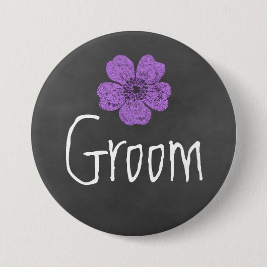Groom Wilde Paarse Rozen Chalkboard Ronde Button 7,6 Cm (Voorkant)