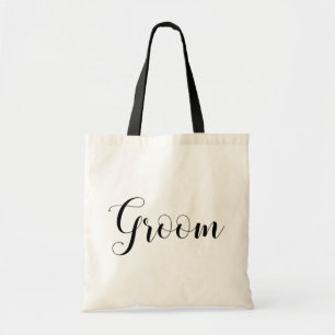 Groom. Zwart-witte elegant script bruiloft Tote Bag