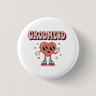 Groomed Cool Heart Character with Sunglasses on Ro Ronde Button 3,2 Cm