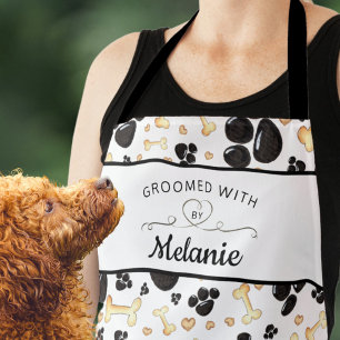 GROOMED MET LOVE Paw Print Pattern Dog Groomer Schort