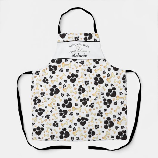 GROOMED MET LOVE Paw Print Pattern Dog Groomer Schort (Voorkant)