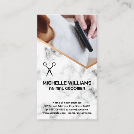 Groomer Combing Dog Fur Visitekaartje (Voorkant)