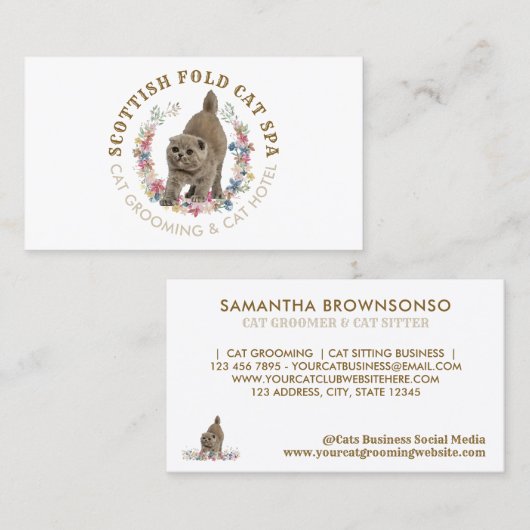 Grooming Salon Pet Spa Scottish Fold Cat Visitekaartje (Voorkant / Achterkant)