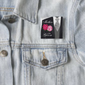 Groom's Bridal Party - Roze bloemen Vierkante Button 5,1 Cm (In situ)