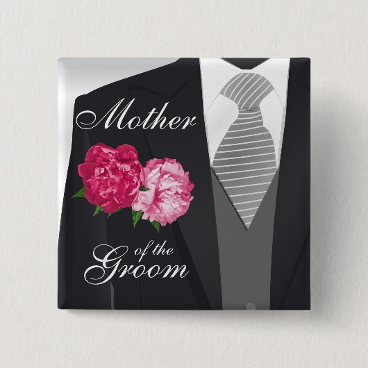 Groom's Bridal Party - Roze bloemen Vierkante Button 5,1 Cm (Voorkant)
