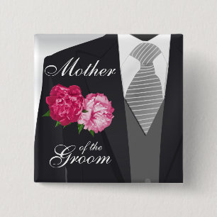 Groom's Bridal Party - Roze bloemen Vierkante Button 5,1 Cm