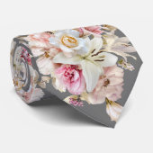 Grooms Bruiloft Bloemen Boeket Patroon op Grijs Stropdas (Opgerold)
