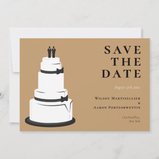 Grooms-bruiloft Cake Camel Brown LGBTQ Save The Date (Voorkant)