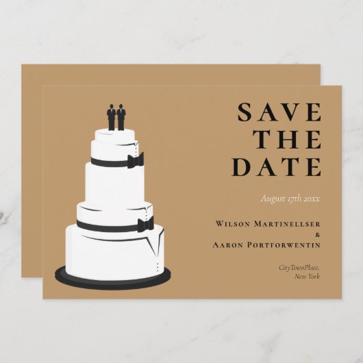 Grooms-bruiloft Cake Camel Brown LGBTQ Save The Date (Voorkant / Achterkant)
