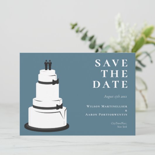 Grooms bruiloft maakt blauw LGBTQ de datum op Save The Date (Staand voorkant)