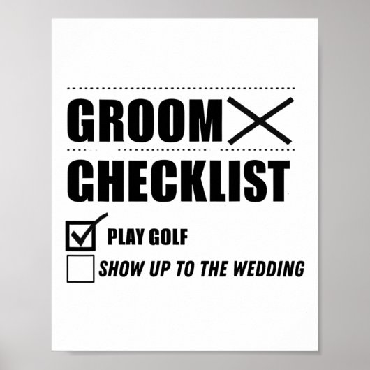 Groom's Checklist Golf Wedding - Grappig Bachelor Poster (Voorkant)