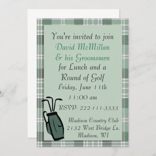 Groom's Golf Party Invitation Kaart (Voorkant / Achterkant)