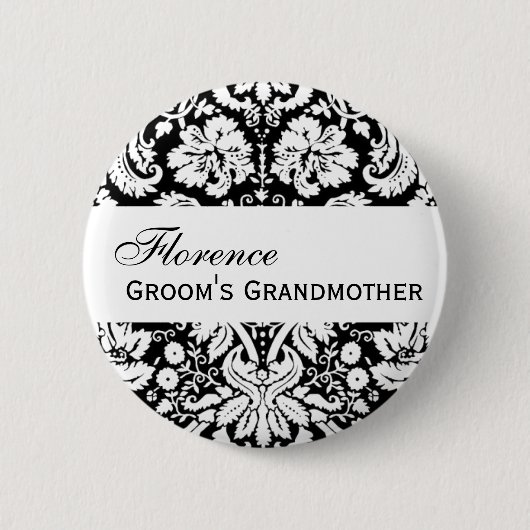 GROOM'S GRANDMOTHER Button Black and White Damask (Voorkant)