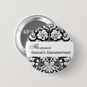 GROOM'S GRANDMOTHER Button Black and White Damask (Voorkant /achterkant)
