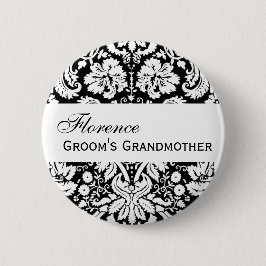 GROOM'S GRANDMOTHER Button Black and White Damask