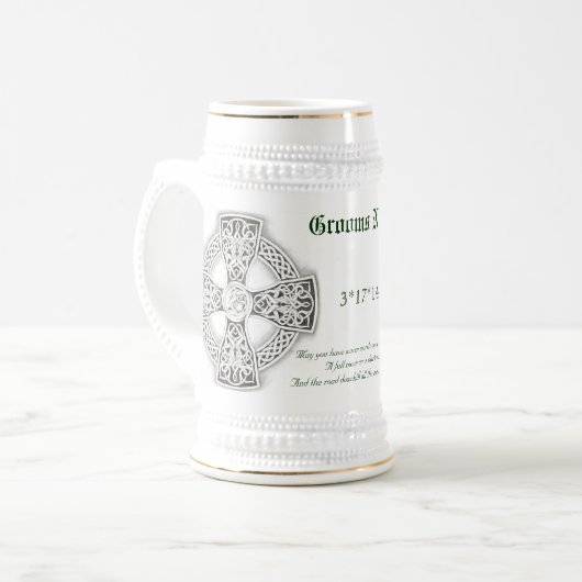 Grooms Irish Blessing Celtic Cross Stein Bierpul (Voorkant links)