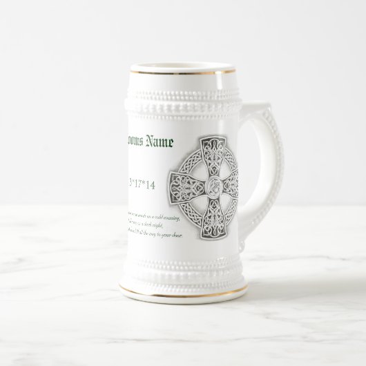 Grooms Irish Blessing Celtic Cross Stein Bierpul (Voorkant rechts)