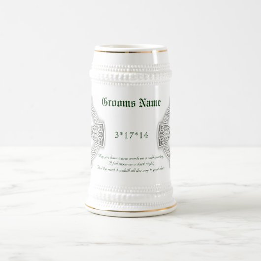 Grooms Irish Blessing Celtic Cross Stein Bierpul (Center)