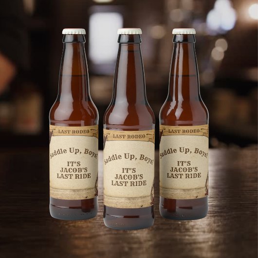 Groom's Last Rodeo Saddle Up Boys vrijgezellenfees Bier Etiket