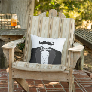 Groom's Mustache Tuxedo Black Stropdas Pillow Buitenkussen