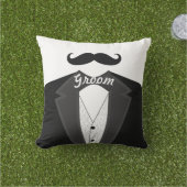 Groom's Mustache Tuxedo Black Stropdas Pillow Buitenkussen (Gras)