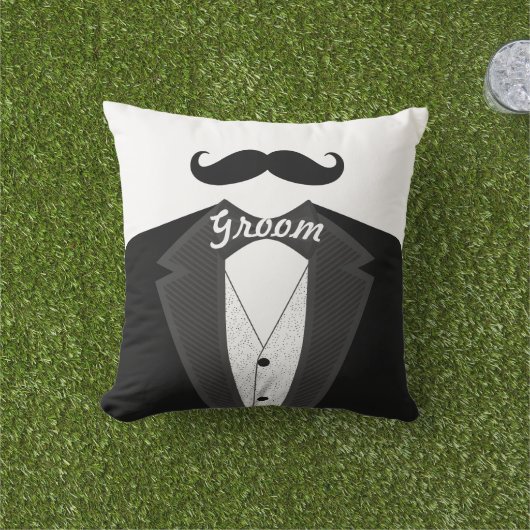Groom's Mustache Tuxedo Black Stropdas Pillow Buitenkussen (Gras)