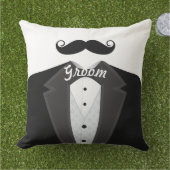 Groom's Mustache Tuxedo Black Stropdas Pillow Buitenkussen (Gras)