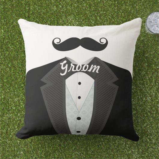 Groom's Mustache Tuxedo Black Stropdas Pillow Buitenkussen (Gras)