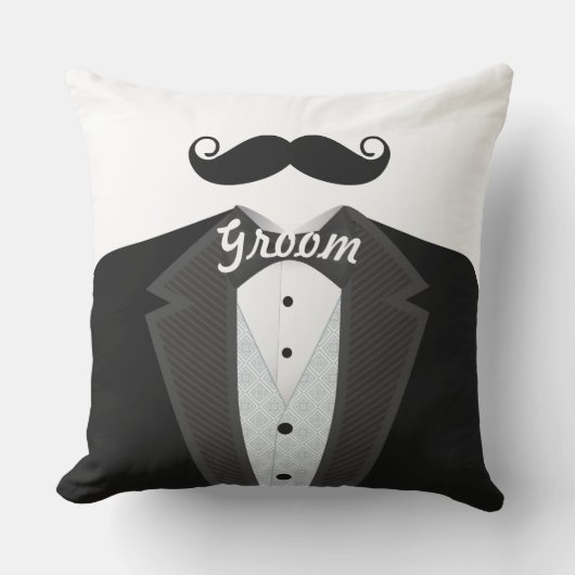 Groom's Mustache Tuxedo Black Stropdas Pillow Buitenkussen (Voorkant)